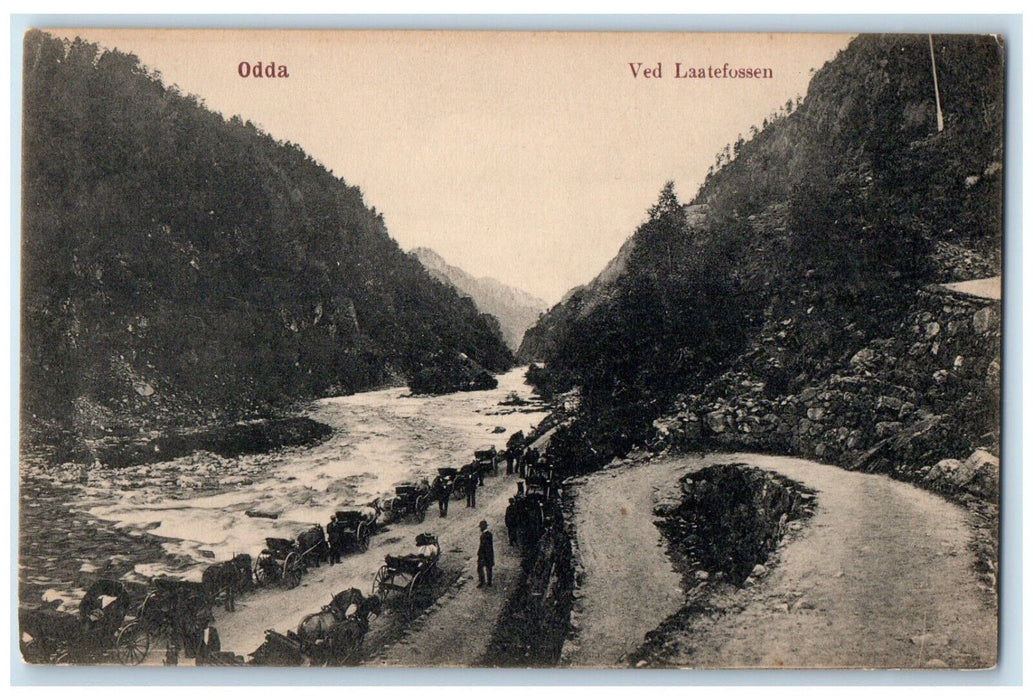 c1910 River Scene At Laatefossen Odda Vestland Norway Antique Postcard