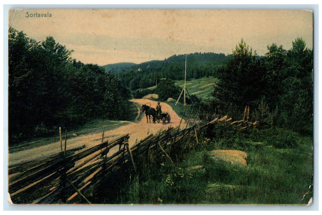 1908 Sortavala Karelia Russia Horse Carriage Antique Posted Postcard