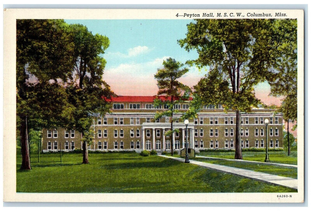 c1940 Exterior Peyton Hall Building M. S. C. W. Columbus Mississippi MS Postcard