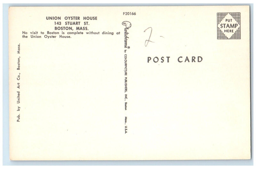 c1960 Exterior View Union Oyster House Building Boston Massachusetts MA Postcard