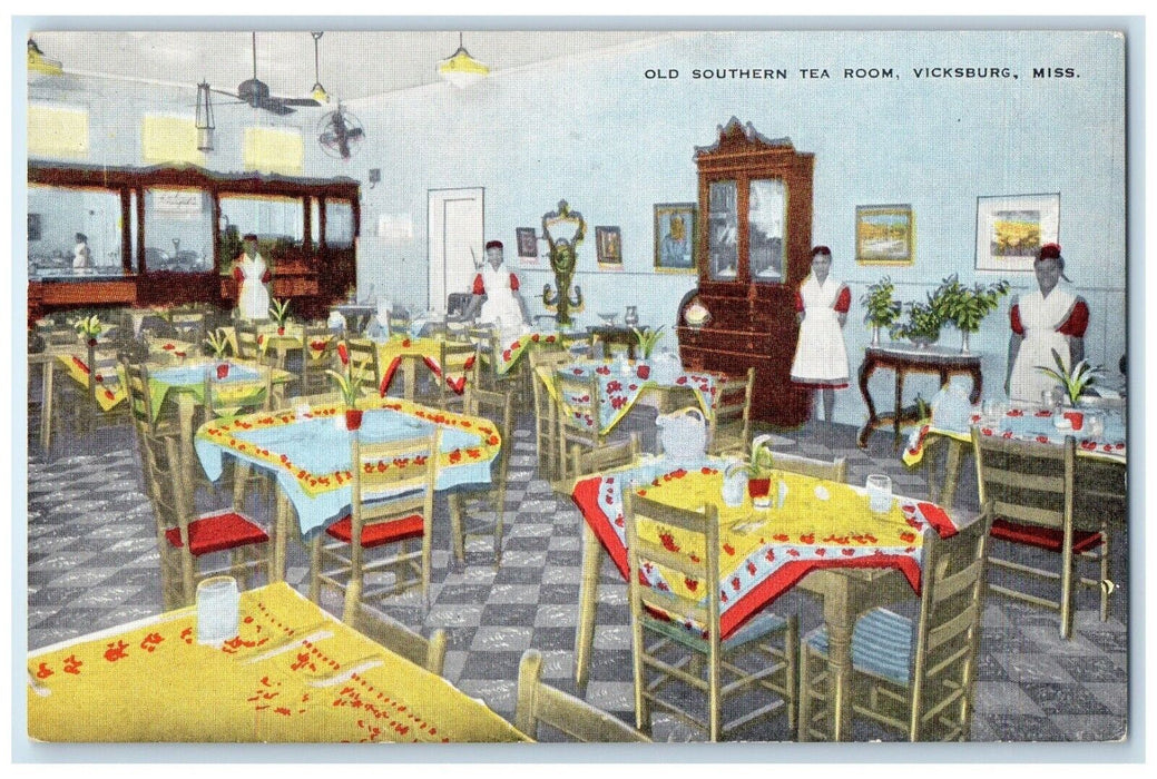 c1940 Interior Old Southern Tea Room Vicksburg Mississippi MS Unposted Postcard