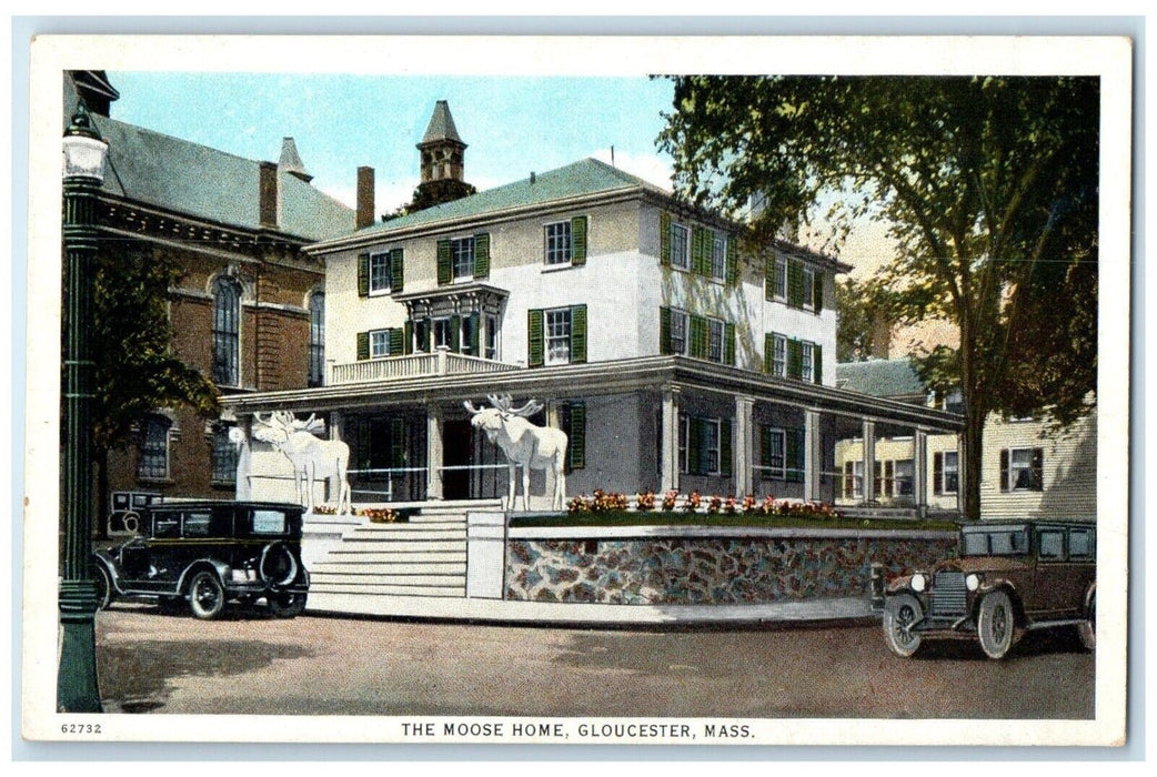 c1920 Exterior View Classic Cars Moose Home Gloucester Massachusetts MA Postcard