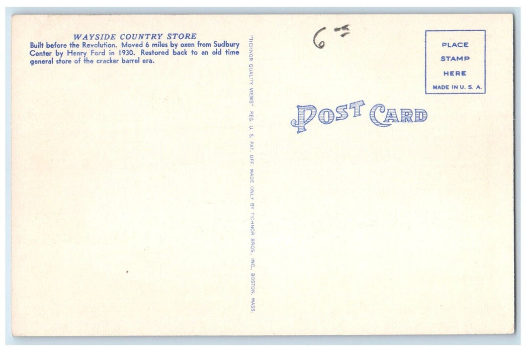 c1940 Wayside Country Store Wayside Inn South Sudbury Massachusetts MA Postcard