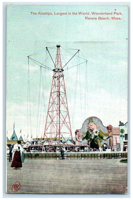 c1910 Airships Wonderland Park Amusement Revere Beach Massachusetts MA Postcard