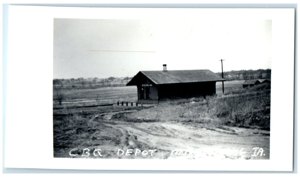 c1960's CBQ Depot Iowa Vintage Railroad Train Depot Station RPPC Photo Postcard