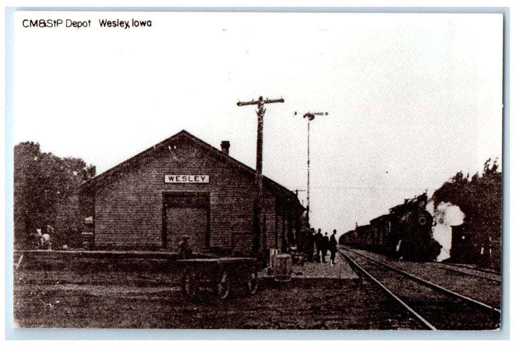 c1960 CM&STP Depot Wesley Iowa Railroad Train Depot Station RPPC Photo Postcard