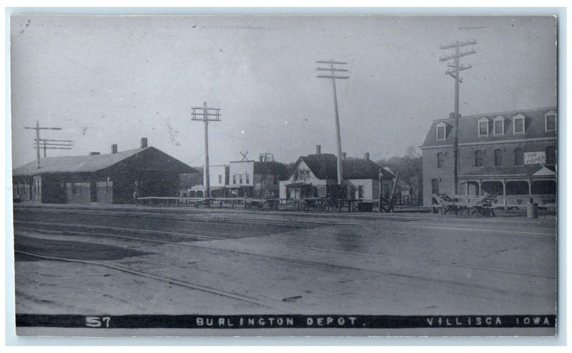 c1960 Burlington Villisca Iowa Railroad Train Depot Station RPPC Photo Postcard