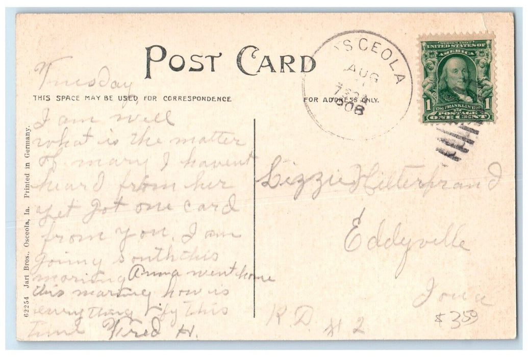 1908 Looking South From Union Depot Dirt Road Osceola Iowa IA Antique Postcard