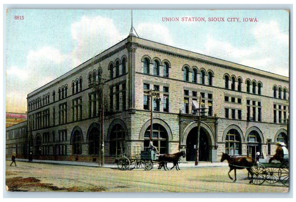 c1910's Union Station Horse And Wagon Sioux City Iowa IA Antique Postcard