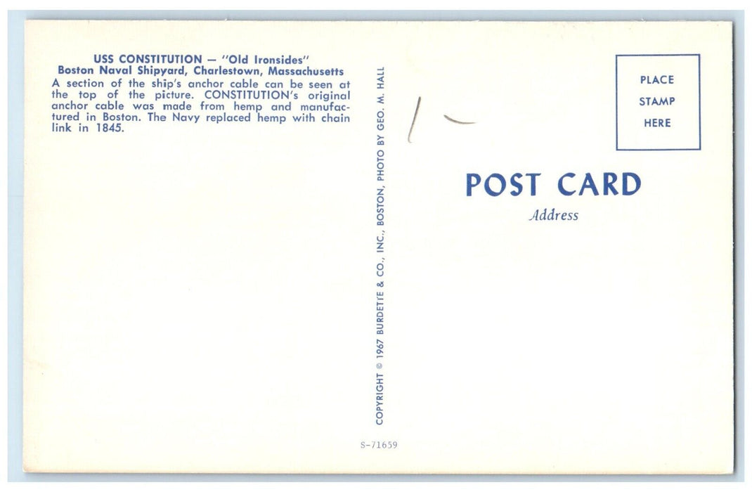 1960 USS Constitution Old Ironsides Boston Naval Shipyard Massachusetts Postcard