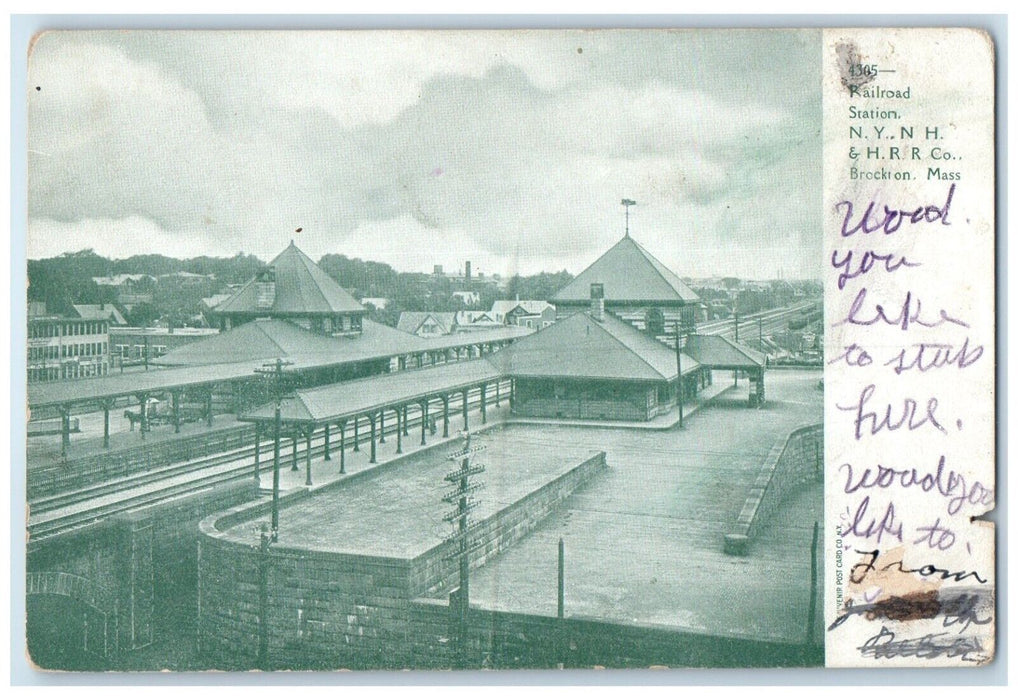 c1905 Aerial View Railroad Station NY NH HR R CO Brockton Massachusetts Postcard