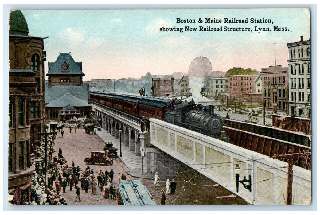 c1910 Boston Maine Railroad Station New Railroad Lynn Massachusetts MA Postcard