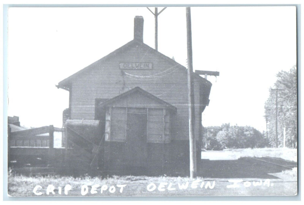 c1960 Crip Oelwein Iowa Railroad Vintage Train Depot Station RPPC Photo Postcard