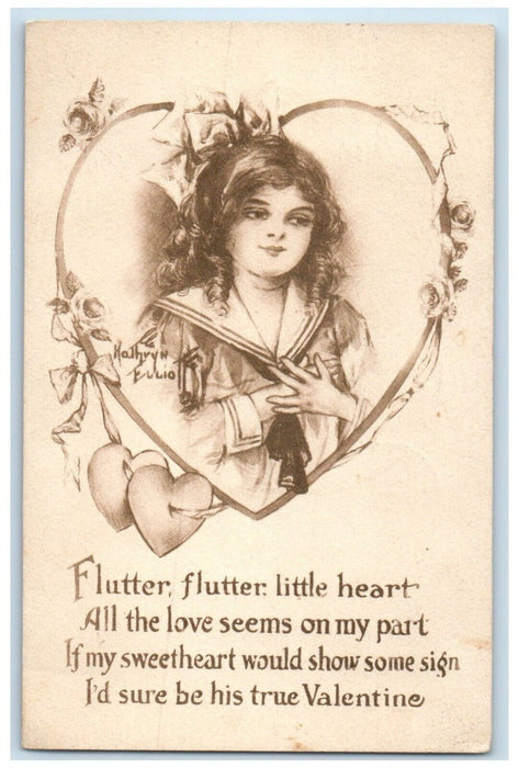1914 Valentine Girl Hearts Kathryn Elliott Gibson Minneapolis Minnesota Postcard