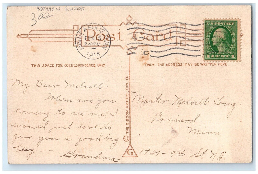 1914 Valentine Girl Hearts Kathryn Elliott Gibson Minneapolis Minnesota Postcard