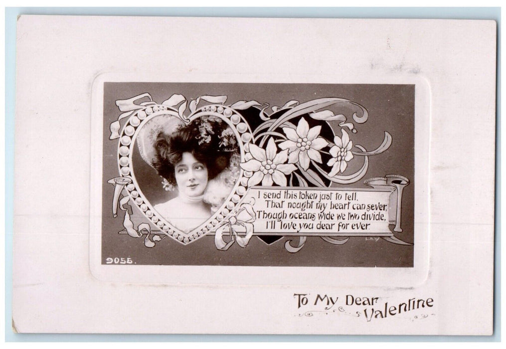 1910 Valentine Pretty Woman Heart Flowers Embossed Minneapolis MN Postcard