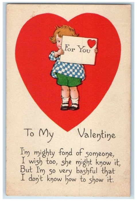 1910 Valentine Boy Big Heart Gibson Thief River Falls Minnesota MN Postcard