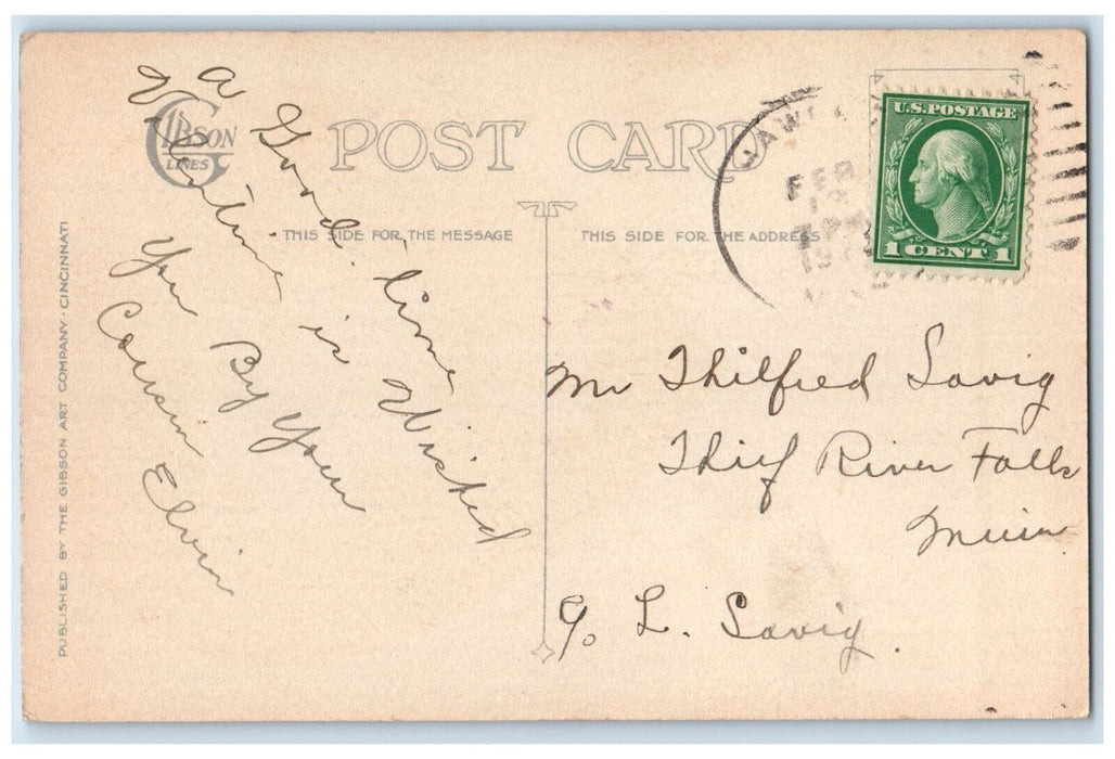 1910 Valentine Boy Big Heart Gibson Thief River Falls Minnesota MN Postcard