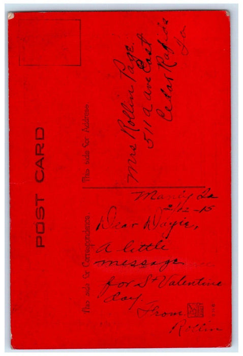 c1910's Valentine Message Hearts Cedar Rapids Iowa IA Posted Antique Postcard