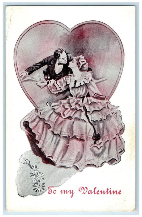 c1910's Valentine Couple Romance Big Heart Unposted Antique Postcard