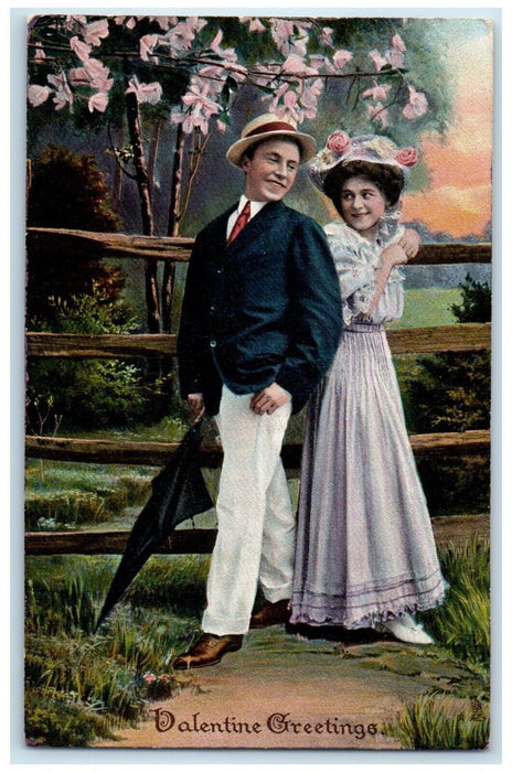 Valentine Greetings Couple Romance Flowers Tamworth Ontario Canada Postcard