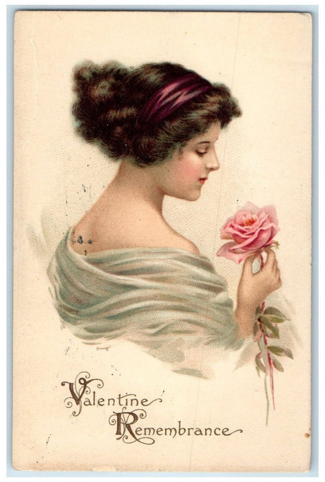 c1910's Valentine Pretty Woman With Pink Flowers Tuck's St. Paul MN Postcard