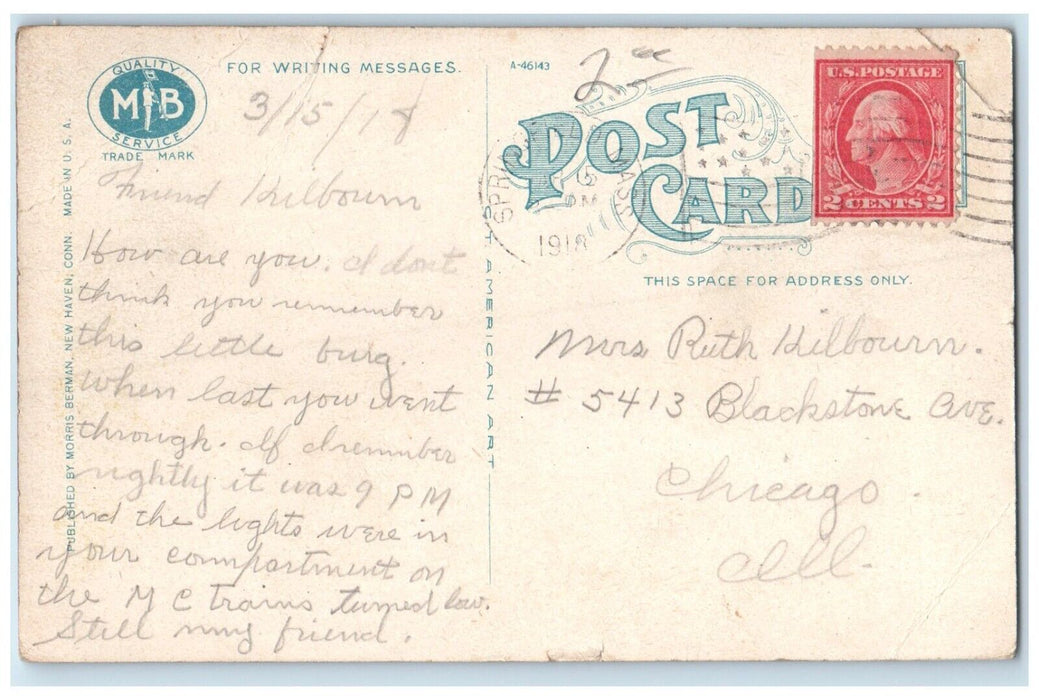 1918 Railway Station Locomotive Train Westfield Massachusetts Vintage Postcard