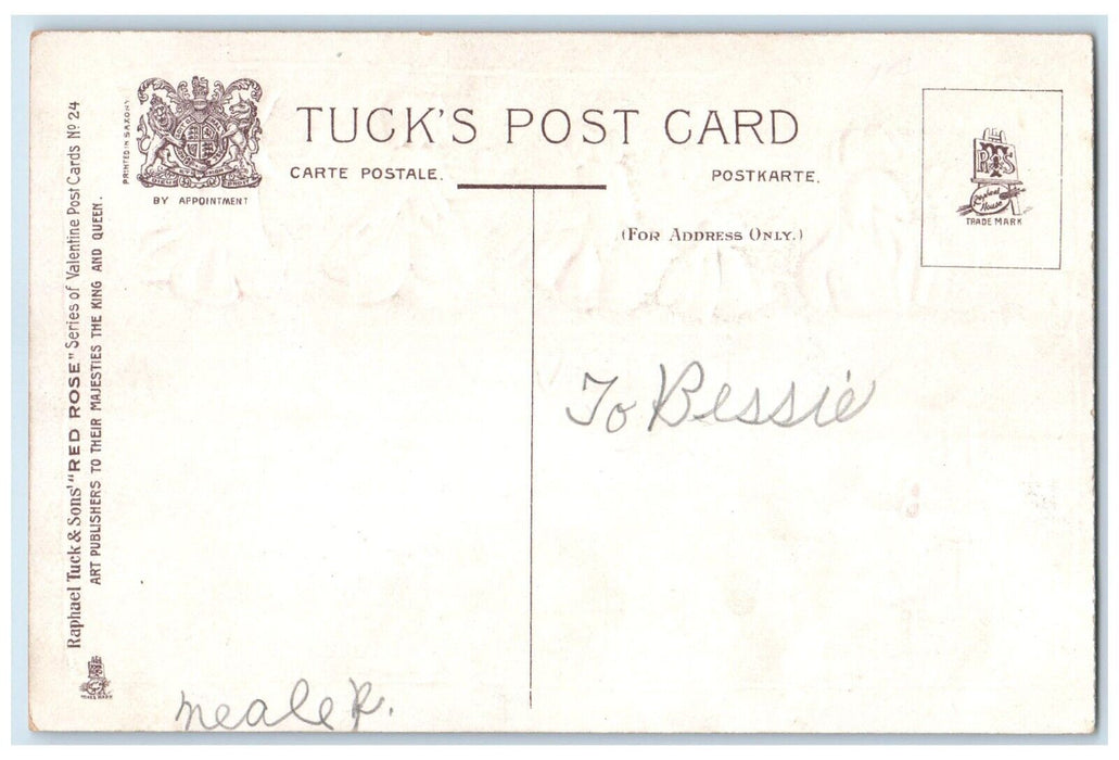 c1910's Valentine Prancing Flowers Embossed Tuck's Posted Antique Postcard