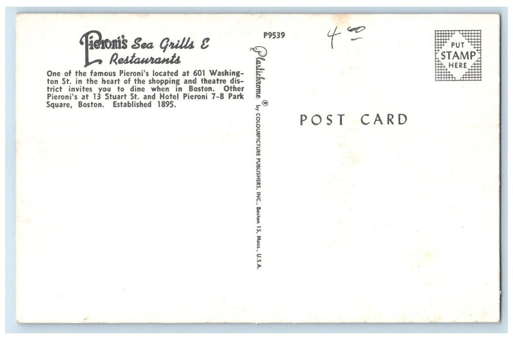 c1960 Multi-View Pieroni Sea Grills Restaurants Boston Massachusetts MA Postcard