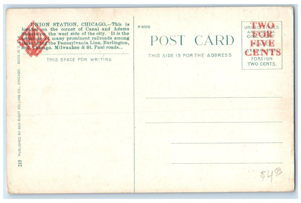 c1910's Union Depot Cars Flag Chicago Illinois IL Unposted Antique Postcard