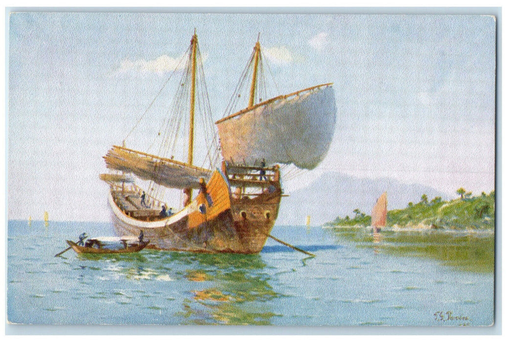 c1910 A Chinese Junk at Hong Kong Unposted Dollar Steamship Lines Postcard