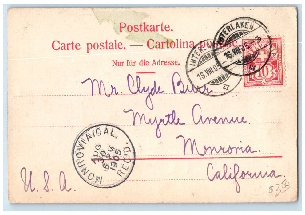 1905 Houses in Meiringen Bern Switzerland Monrovia CA Antique Posted Postcard