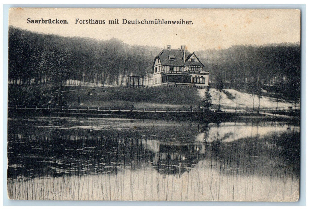 c1910 Forester's House With German Mill Pond Saarbrucken Germany Postcard