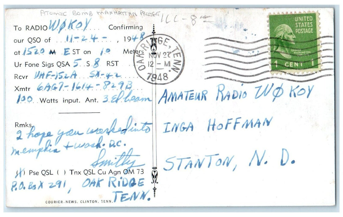1948 Atomic Bomb Manhattan Process Oak Ridge Tennessee Antique Vintage Postcard