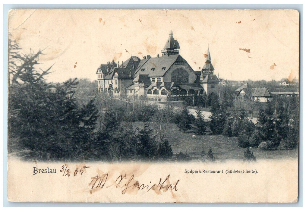 c1905 Sudpark-Restaurant(Sudwest-Seite) Breslau Wrocław Poland Postcard