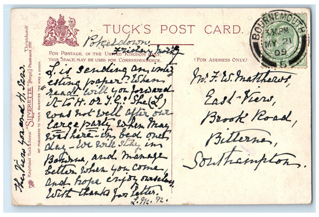 c1910 Christchurch from Priory Tower New Zealand Silverette Tuck Art Postcard