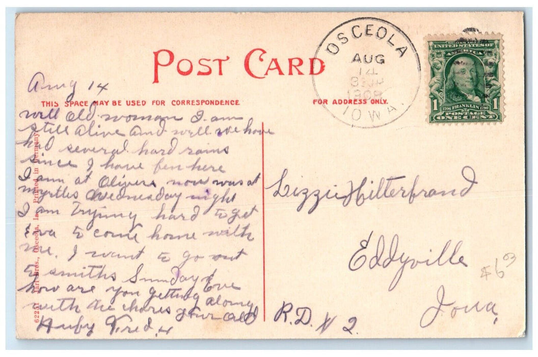 1908 Union Depot Station Railroad Wagon Osceola Iowa IA Posted Antique Postcard