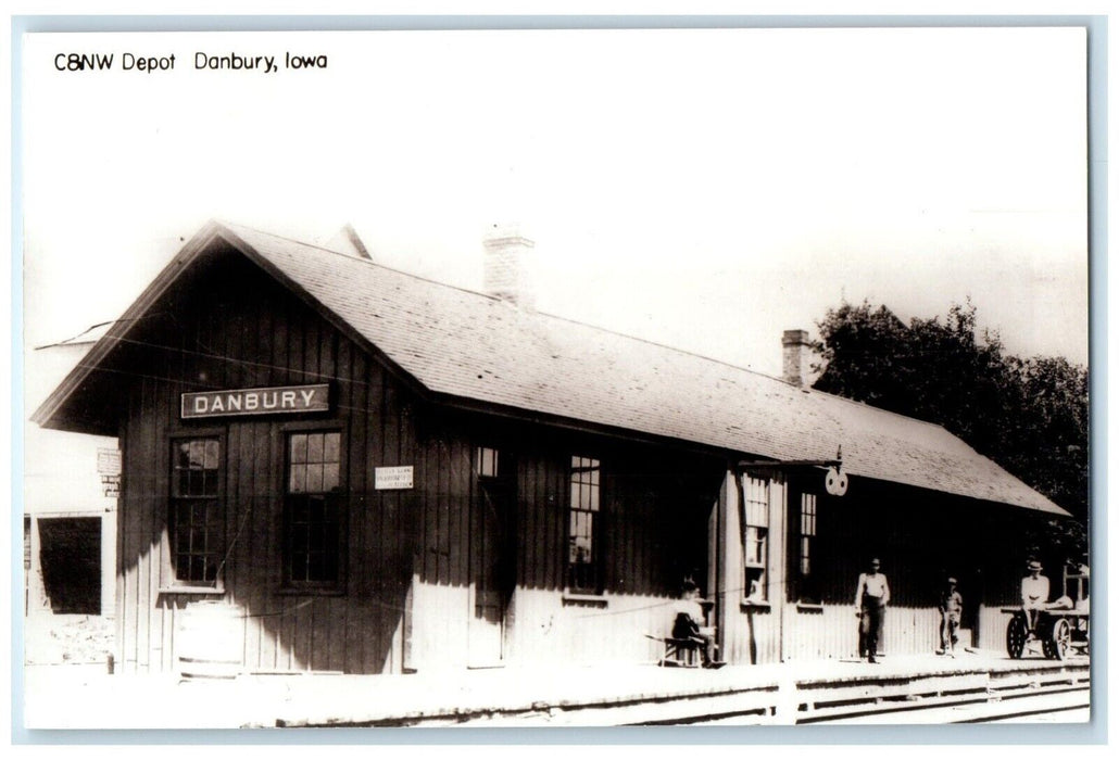 c1960 C&NW Danbury Iowa Railroad Vintage Train Depot Station RPPC Photo Postcard