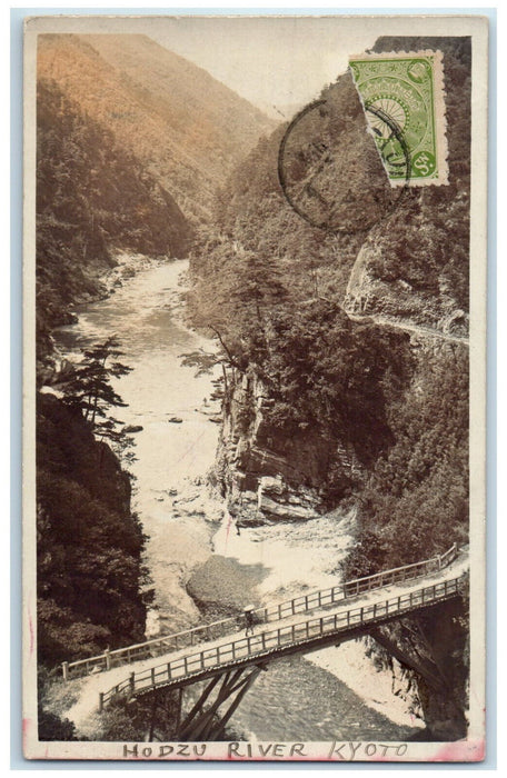 c1940's Bridge Over River View Hodzu River Kyoto Japan Posted Vintage Postcard