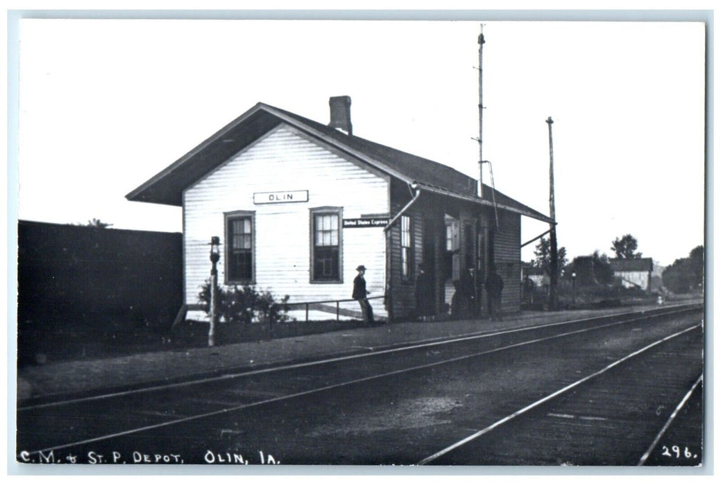 1960's Depot Olin Iowa Vintage Railroad Train Depot Station RPPC Photo Postcard