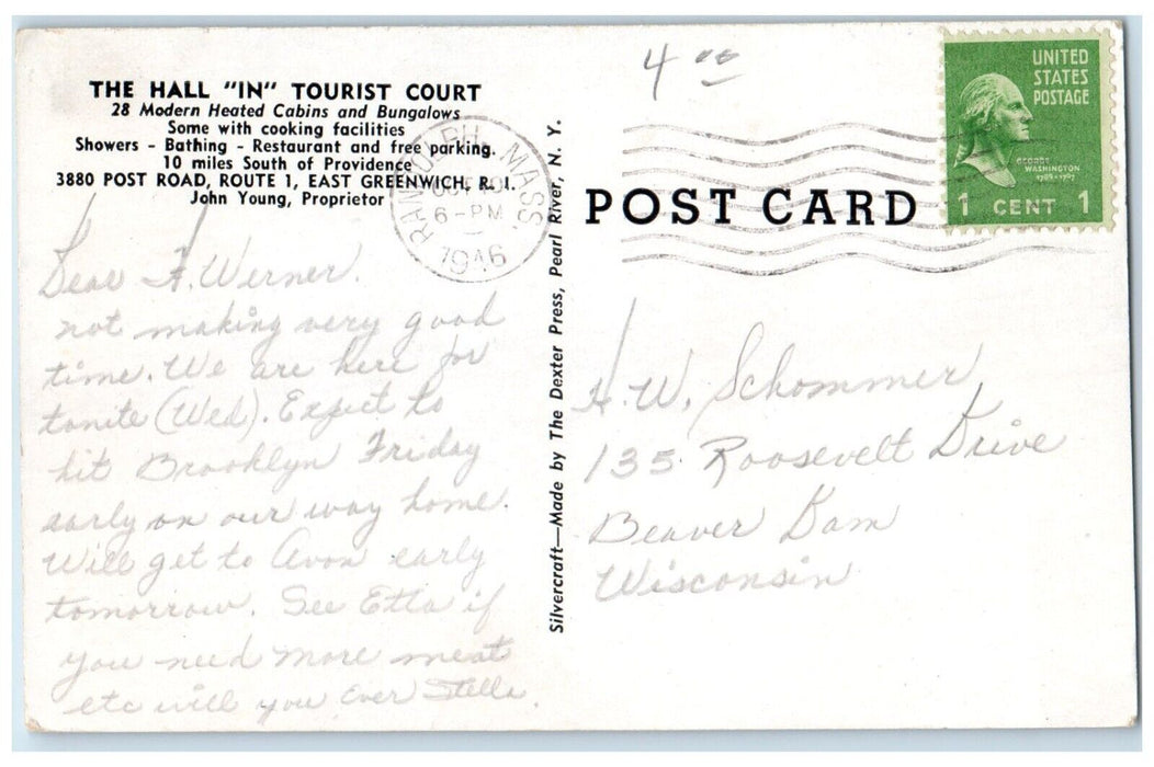 1946 Multi-View Hall Tourist Court East Greenwich Rhode Island Vintage Postcard