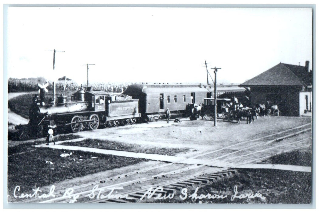 c1960 Central RY New Sharon Iowa Vintage Train Depot Station RPPC Photo Postcard