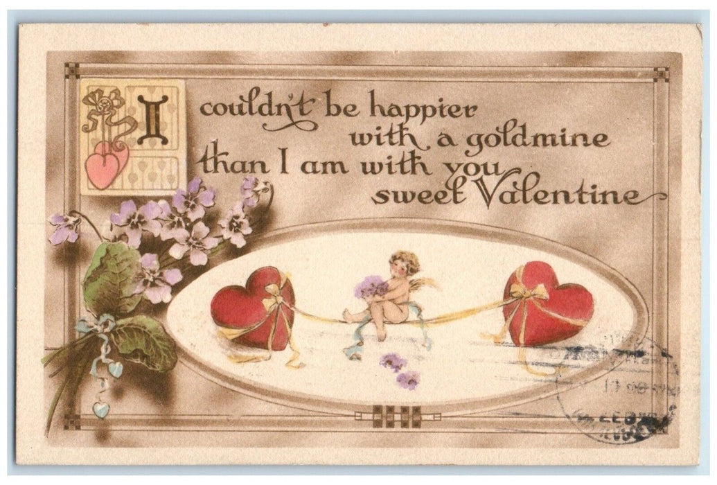 1911 Valentine Roses Cupid Angel Hearts Flowers Minneapolis Minnesota Postcard