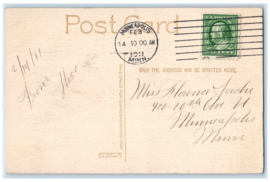 1911 Valentine Roses Cupid Angel Hearts Flowers Minneapolis Minnesota Postcard