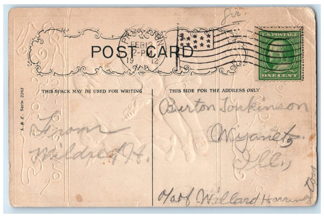 1912 Valentine Cupid Angel HBG Embossed Princeton New Jersey NJ Posted Postcard