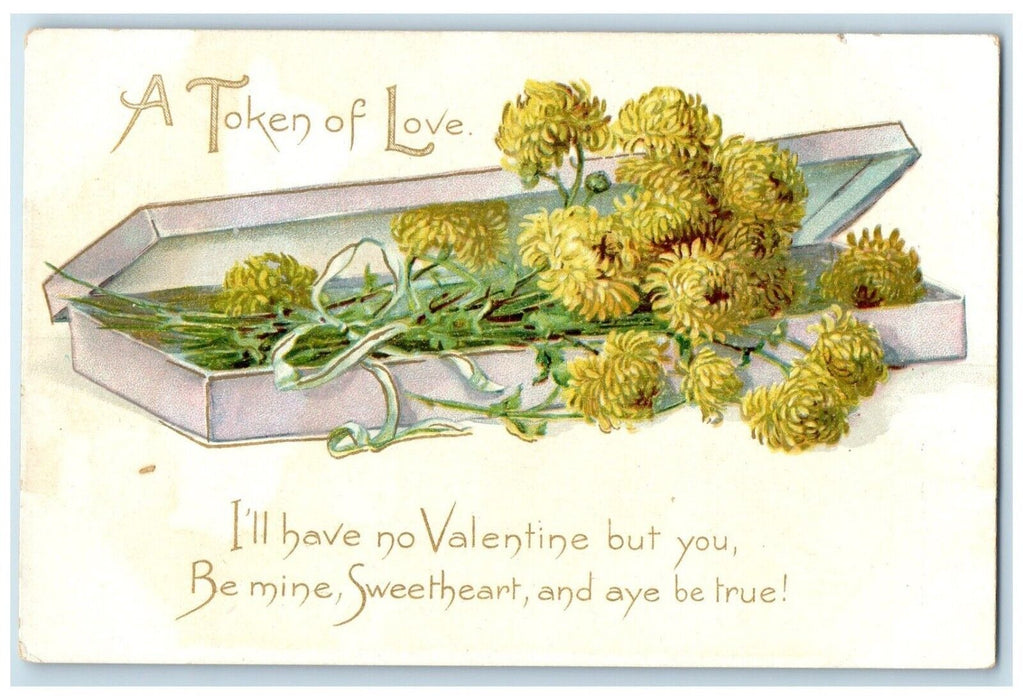 c1905 Valentine Token Of Love Flowers In Box Tuck's Unposted Antique Postcard