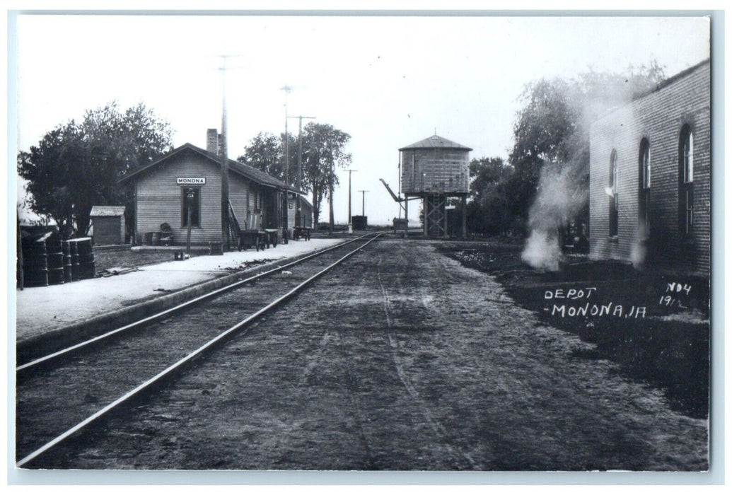 c1960's Monona Iowa IA Railroad Vintage Train Depot Station RPPC Photo Postcard