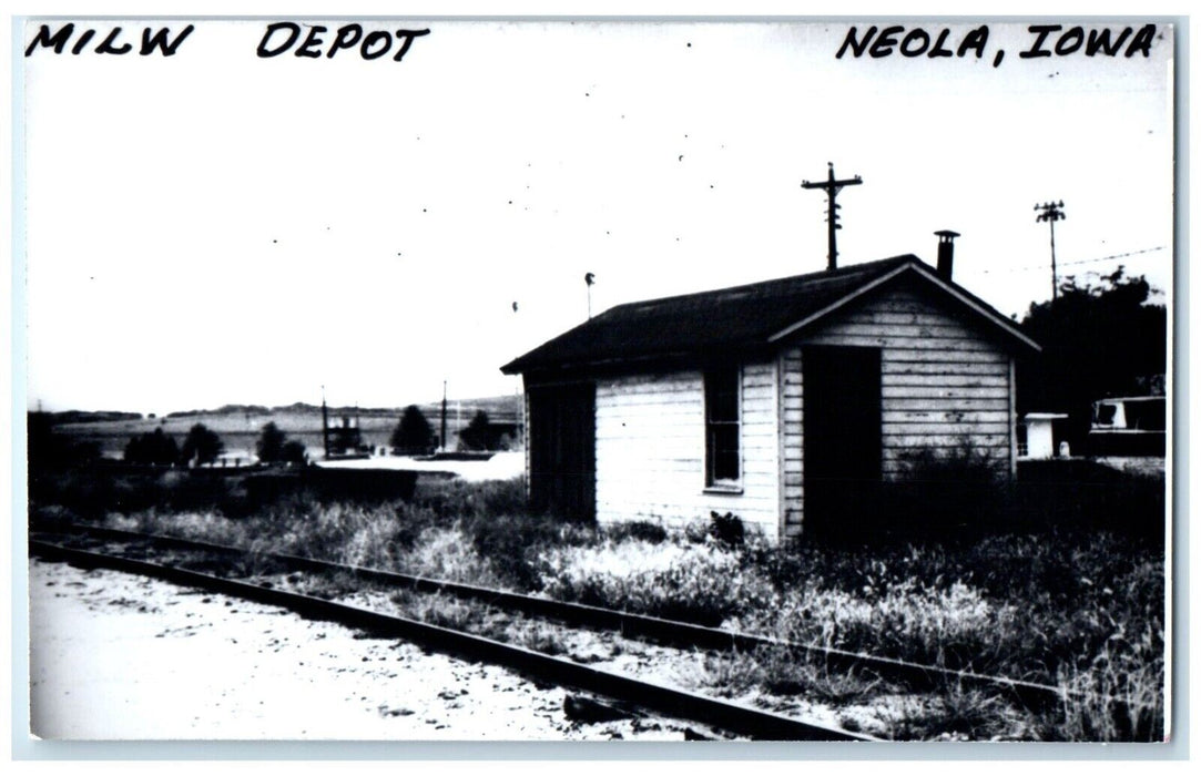 c1960's MILW Neola Iowa Railroad Vintage Train Depot Station RPPC Photo Postcard