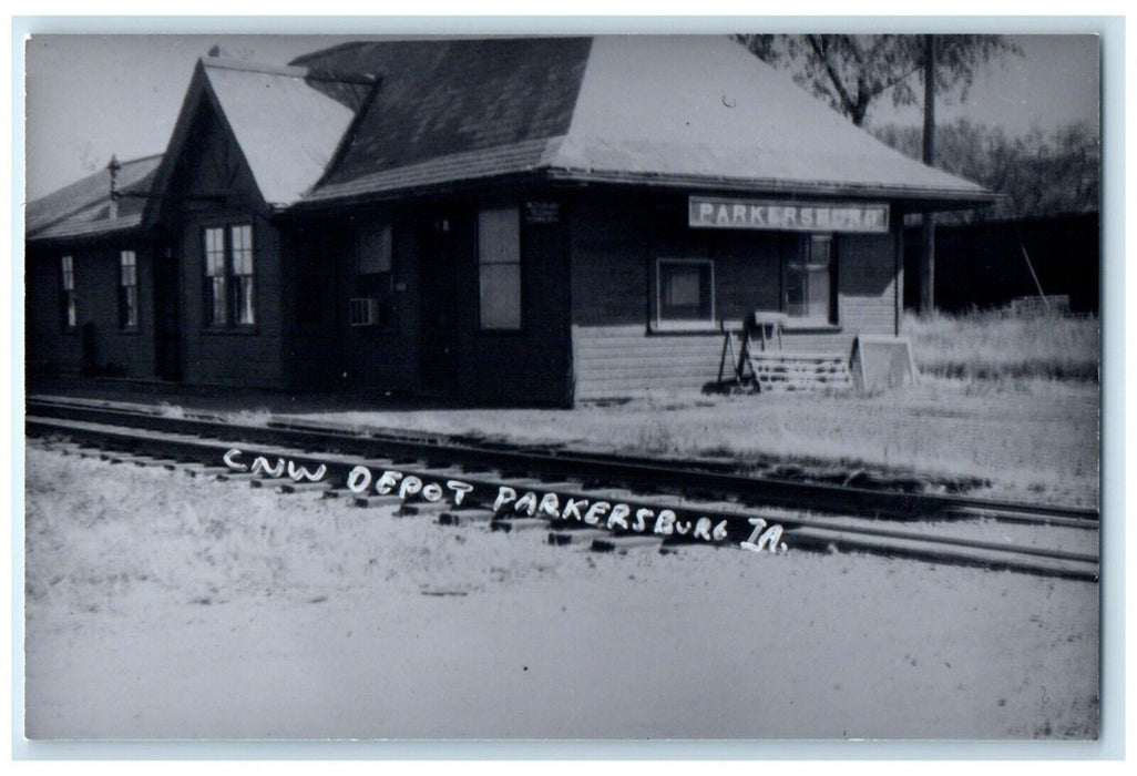 c1960 Parkersburg Iowa Railroad Vintage Train Depot Station RPPC Photo Postcard