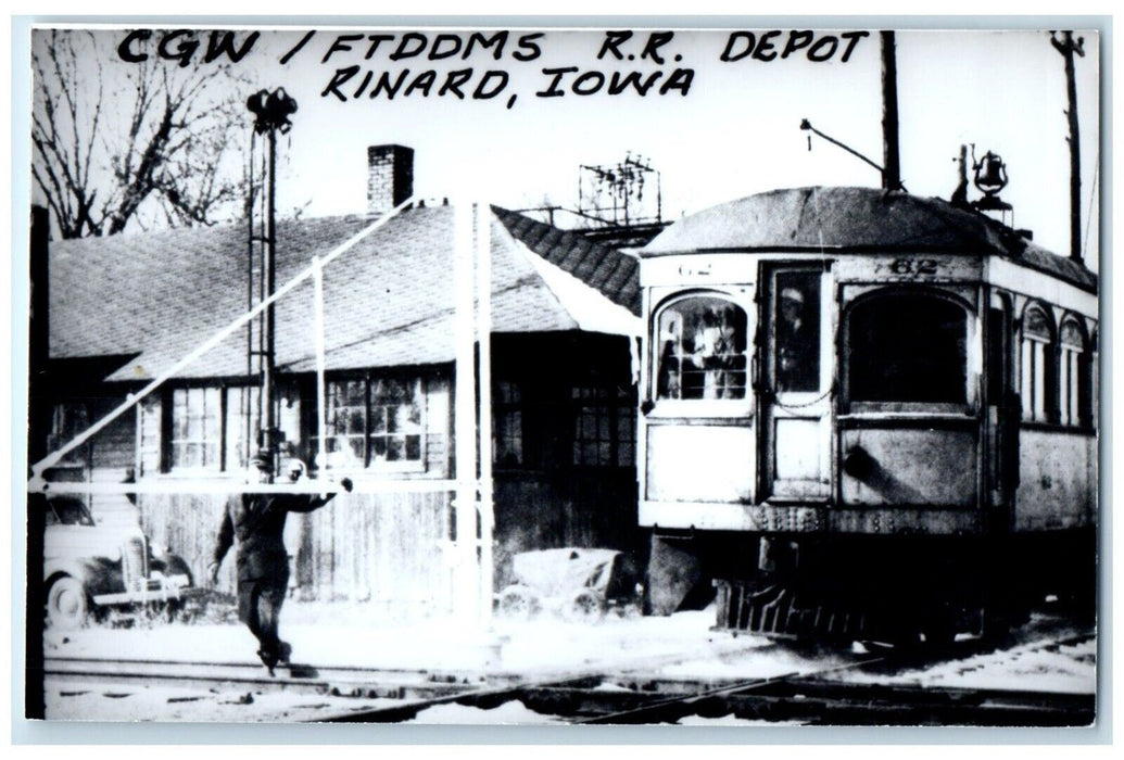 c1960 CGW Rinard Iowa Railroad Vintage Train Depot Station RPPC Photo Postcard